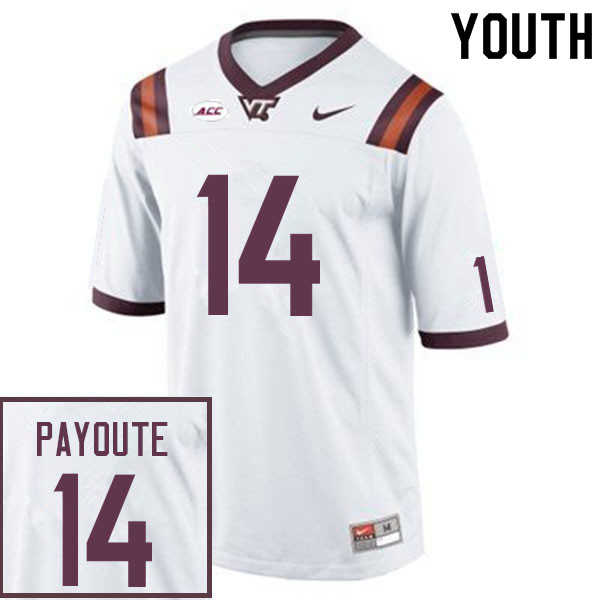 Youth #14 Jaden Payoute Virginia Tech Hokies College Football Jerseys Sale-White - Click Image to Close